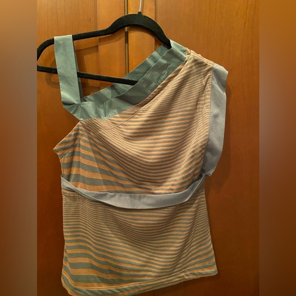 NWT striped asymmetrical tank - salmon/ medium gray. fun & sophisticated design - Picture 1 of 5